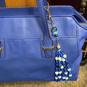 Cobalt blue vintage glass and stone bag charm purse charm